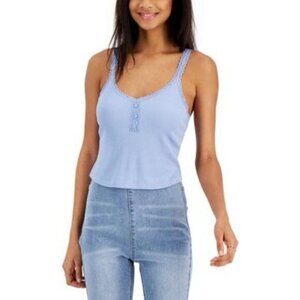 Hippie Rose Juniors' Ribbed Henley Tank Top - Blue Rain | Size M | New